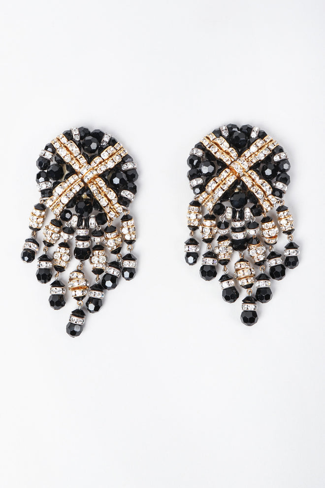 Recess Los Angeles Vintage Beaded Button Fringe Clip On Earrings