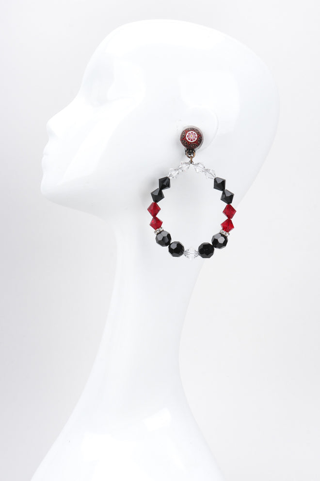 Recess Los Angeles Vintage Unsigned Crystal Bead Hoop Earrings