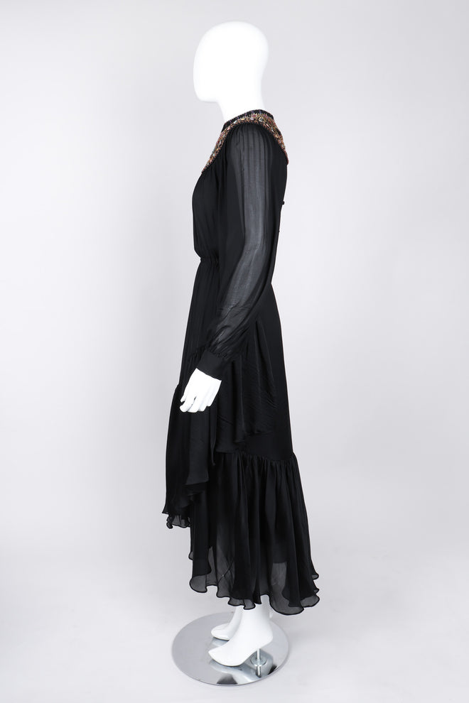 Recess Los Angeles Vintage Egyptian Beaded Collar Silk Chiffon Dress