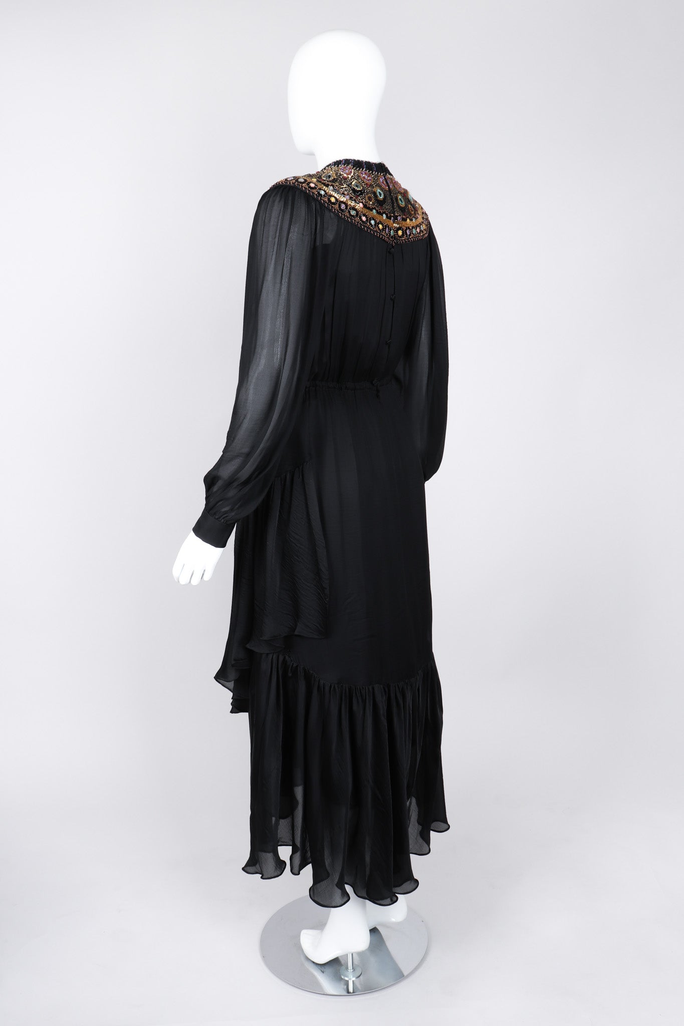 Recess Los Angeles Vintage Egyptian Beaded Collar Silk Chiffon Dress