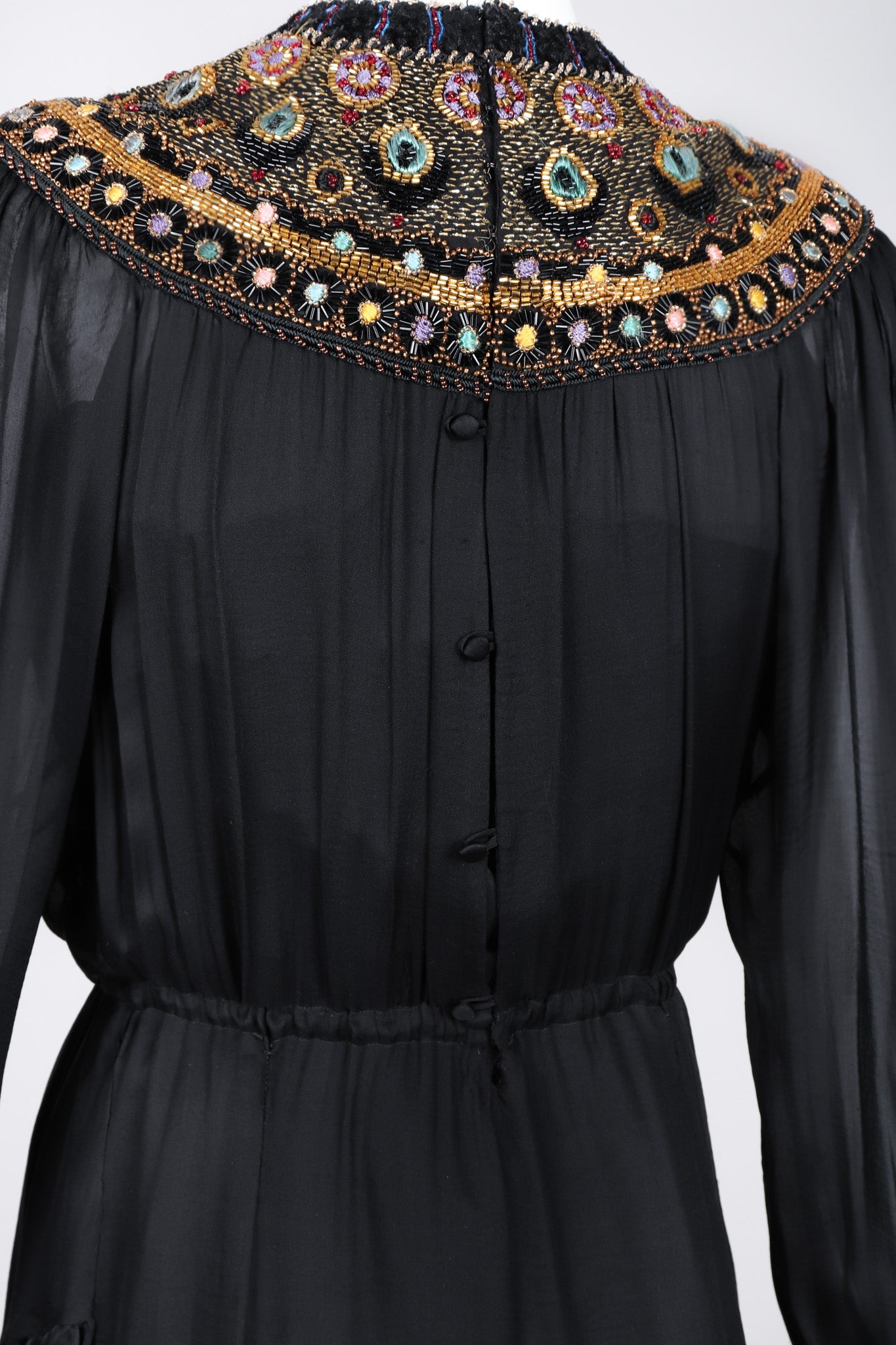 Recess Los Angeles Vintage Egyptian Beaded Collar Silk Chiffon Dress