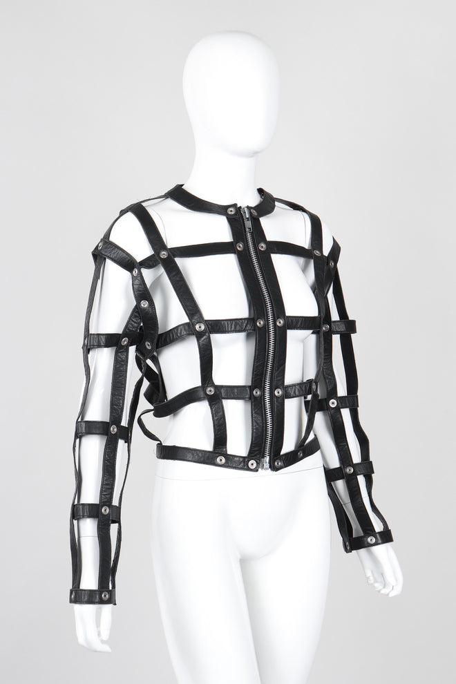 Recess Los Angeles Vintage Leather Cage Bondage Bomber Jacket
