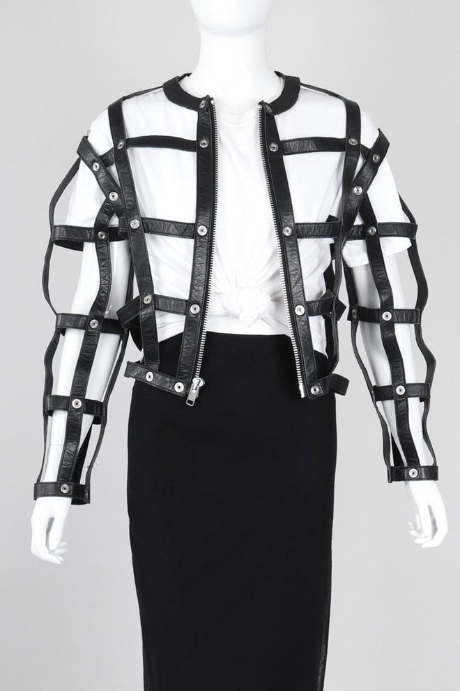 Recess Los Angeles Vintage Leather Cage Bondage Bomber Jacket