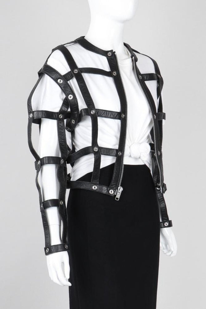 Recess Los Angeles Vintage Leather Cage Bondage Bomber Jacket