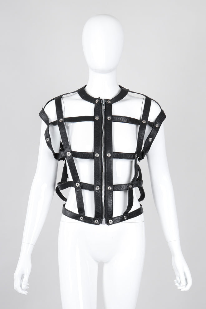 Recess Los Angeles Vintage Leather Cage Bondage Bomber Jacket