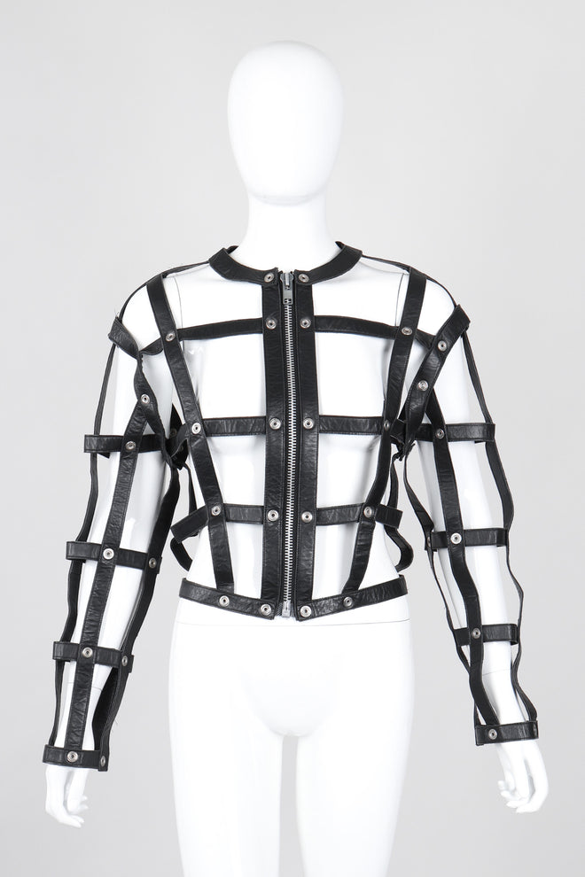 Recess Los Angeles Vintage Leather Cage Bondage Bomber Jacket