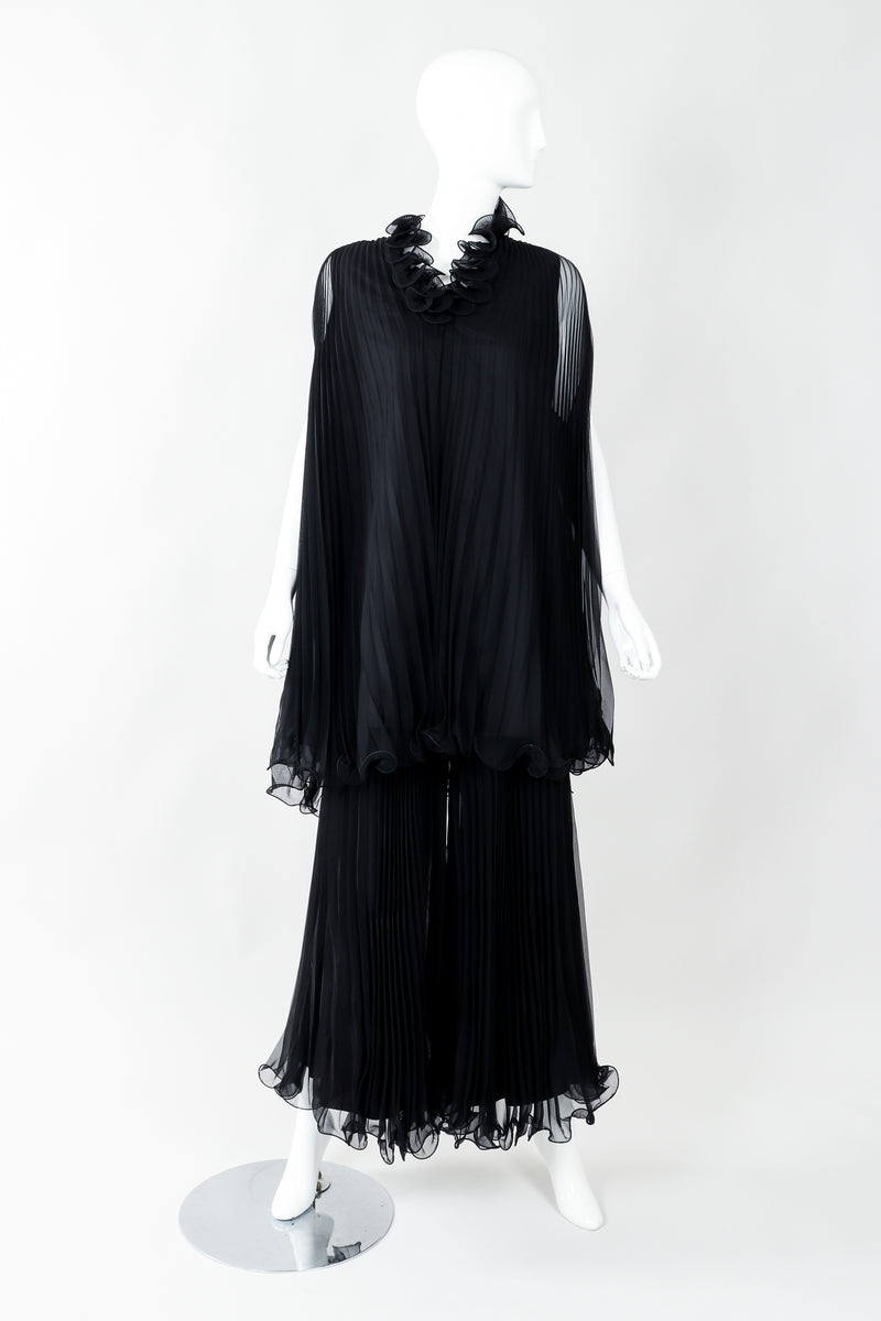 Vintage Bullocks Wilshire Pleated Chiffon Top & Palazzo Pant Set on Mannequin Front at Recess