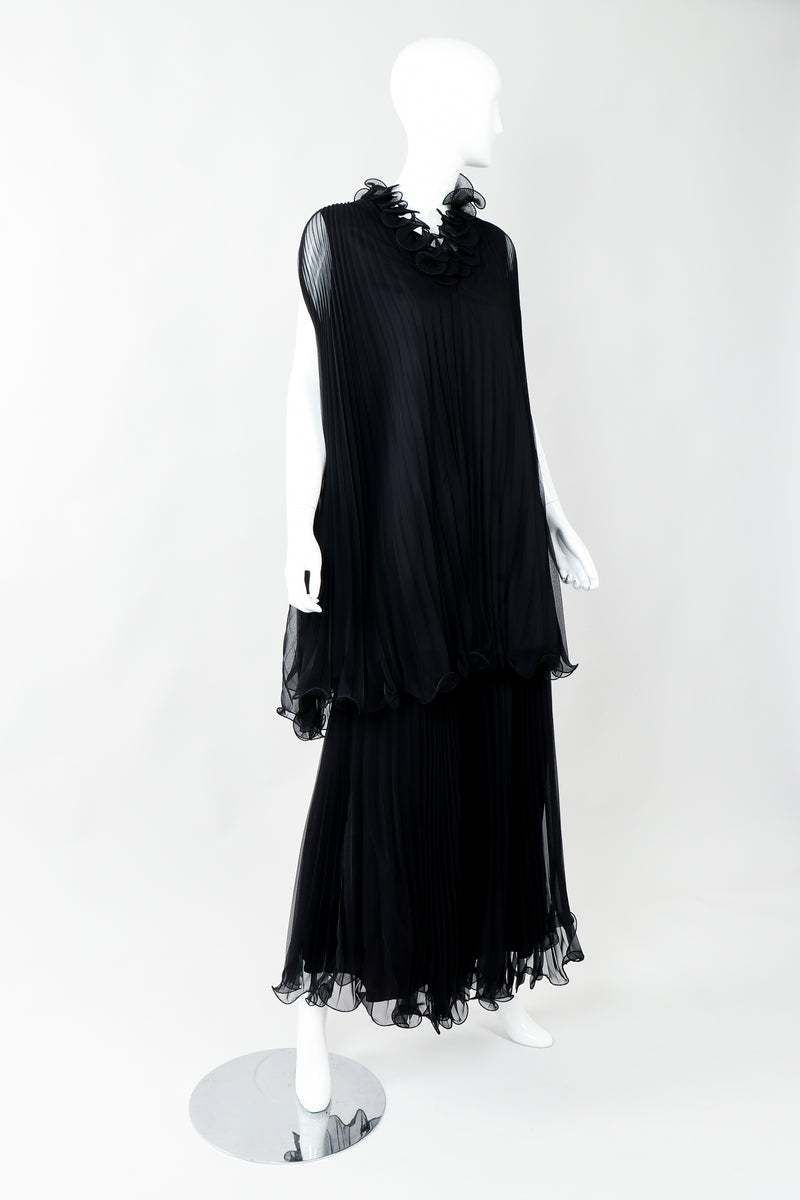 Vintage Bullocks Wilshire Pleated Chiffon Top & Palazzo Pant Set on Mannequin angled at Recess
