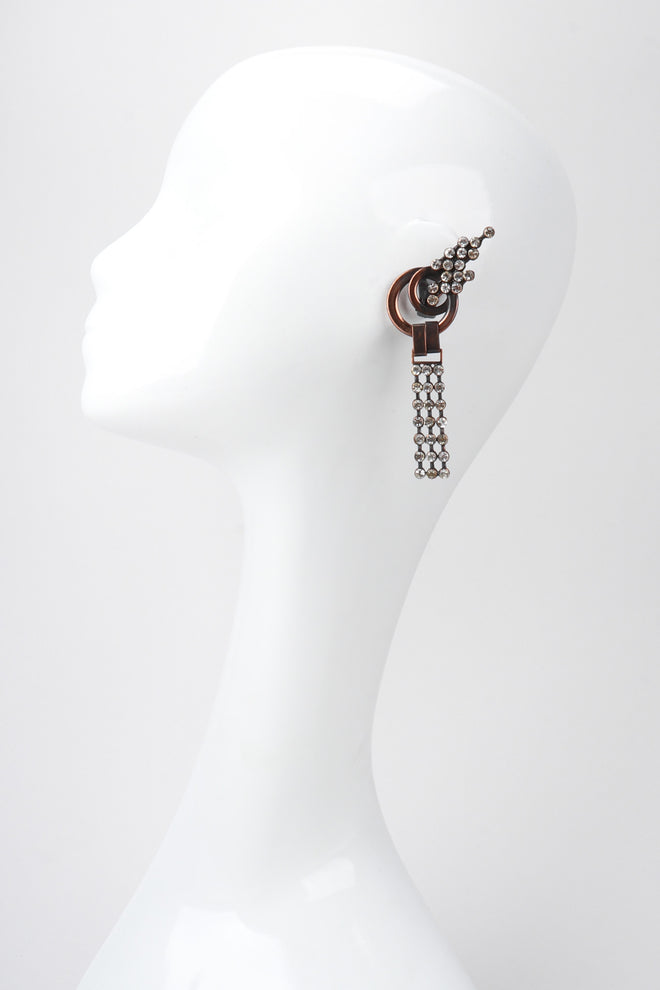 Recess Los Angeles Vintage Raffaele Giacomini Deadstock Bronze Crystal Mesh Elf Drop Earrings