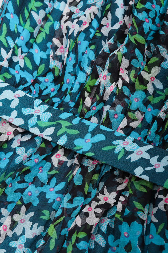 Recess Los Angeles Vintage No Label Silk Chiffron Dress Floral Teal