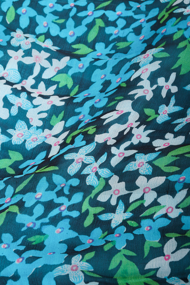 Recess Los Angeles Vintage No Label Silk Chiffron Dress Floral Teal