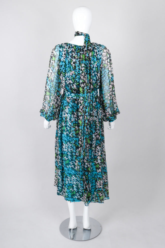 Recess Los Angeles Vintage No Label Silk Chiffron Dress Floral Teal