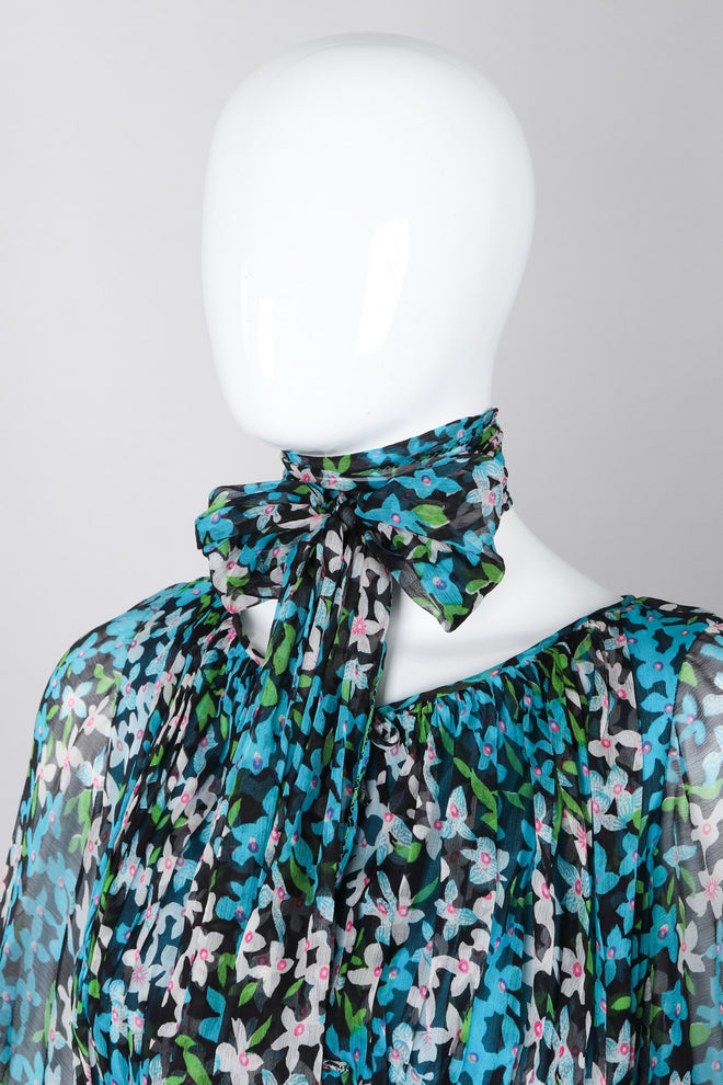Recess Los Angeles Vintage No Label Silk Chiffron Dress Floral Teal