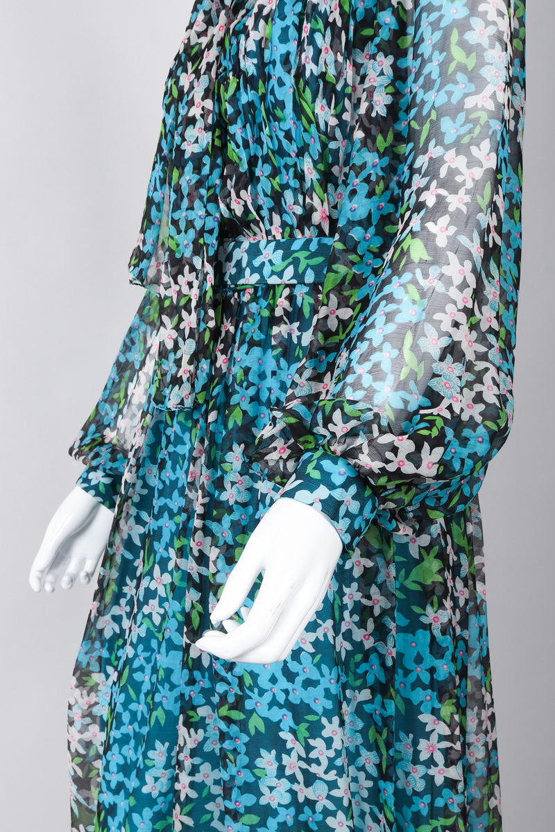 Recess Los Angeles Vintage No Label Silk Chiffron Dress Floral Teal