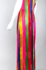 Vintage No Label Multicolor Rainbow Striped Mandarin Collar Frog Closures Embossed Asian Print
