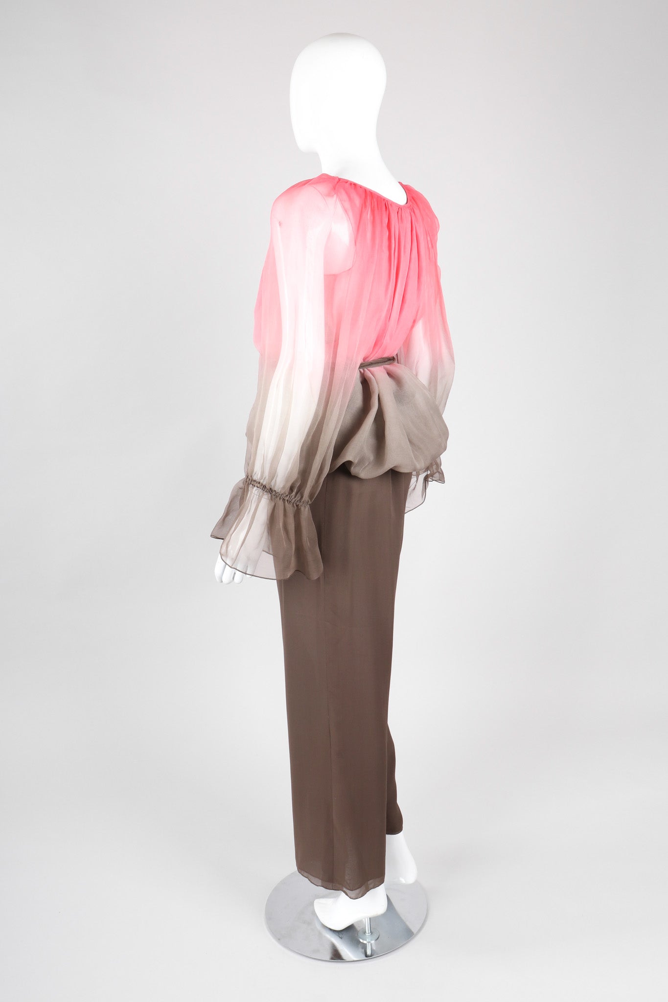 Recess Los Angeles Vintage Unlabeled Bill Blass Neapolitan Silk Chiffon Blouse and Pant Set