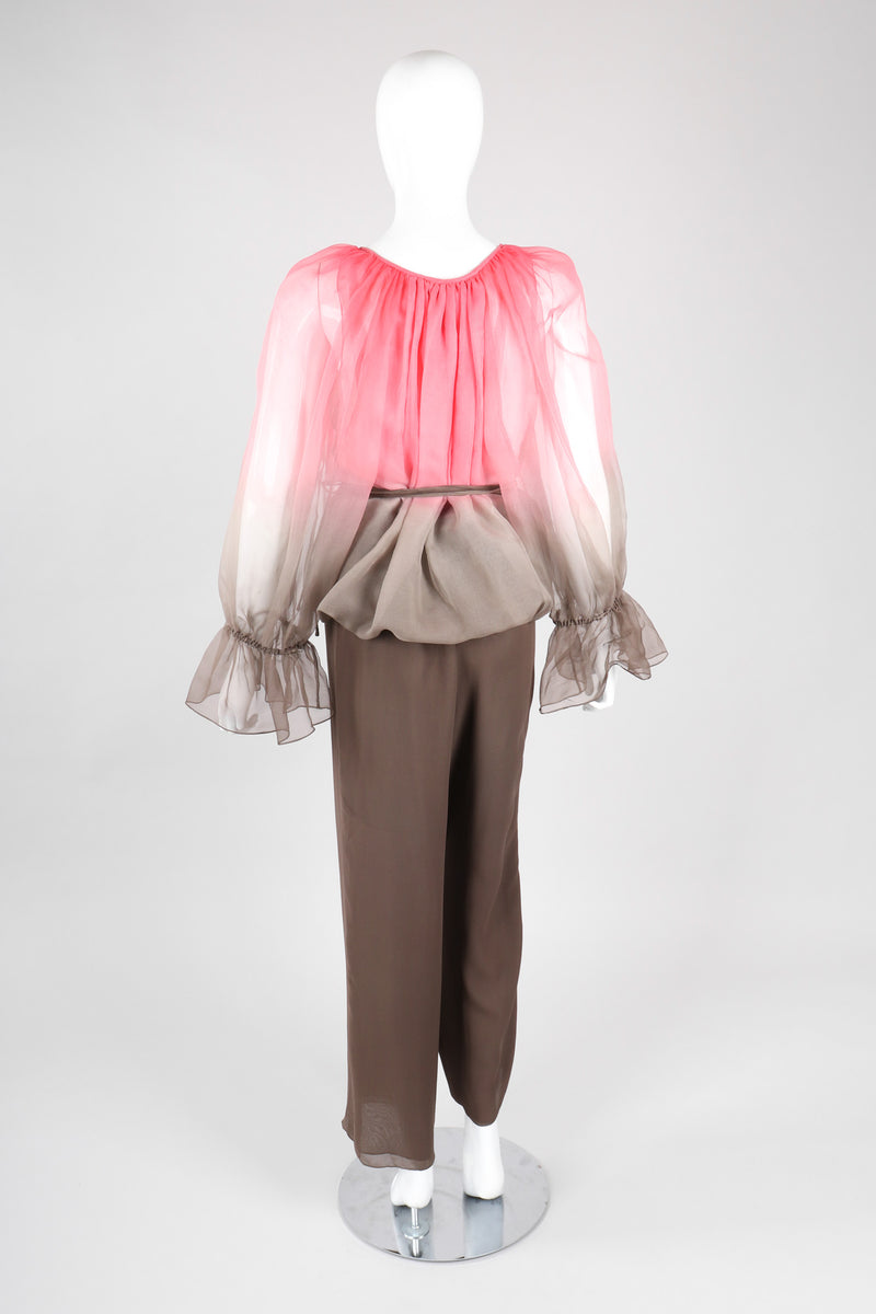 Recess Los Angeles Vintage Unlabeled Bill Blass Neapolitan Silk Chiffon Blouse and Pant Set