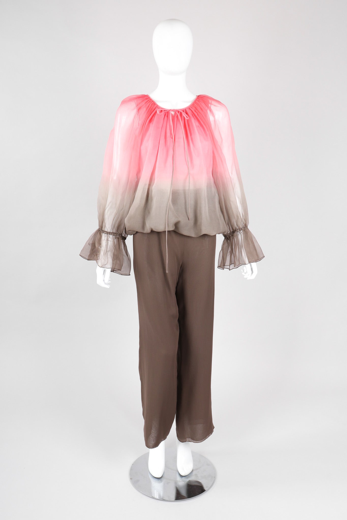 Recess Los Angeles Vintage Unlabeled Bill Blass Neapolitan Silk Chiffon Blouse and Pant Set