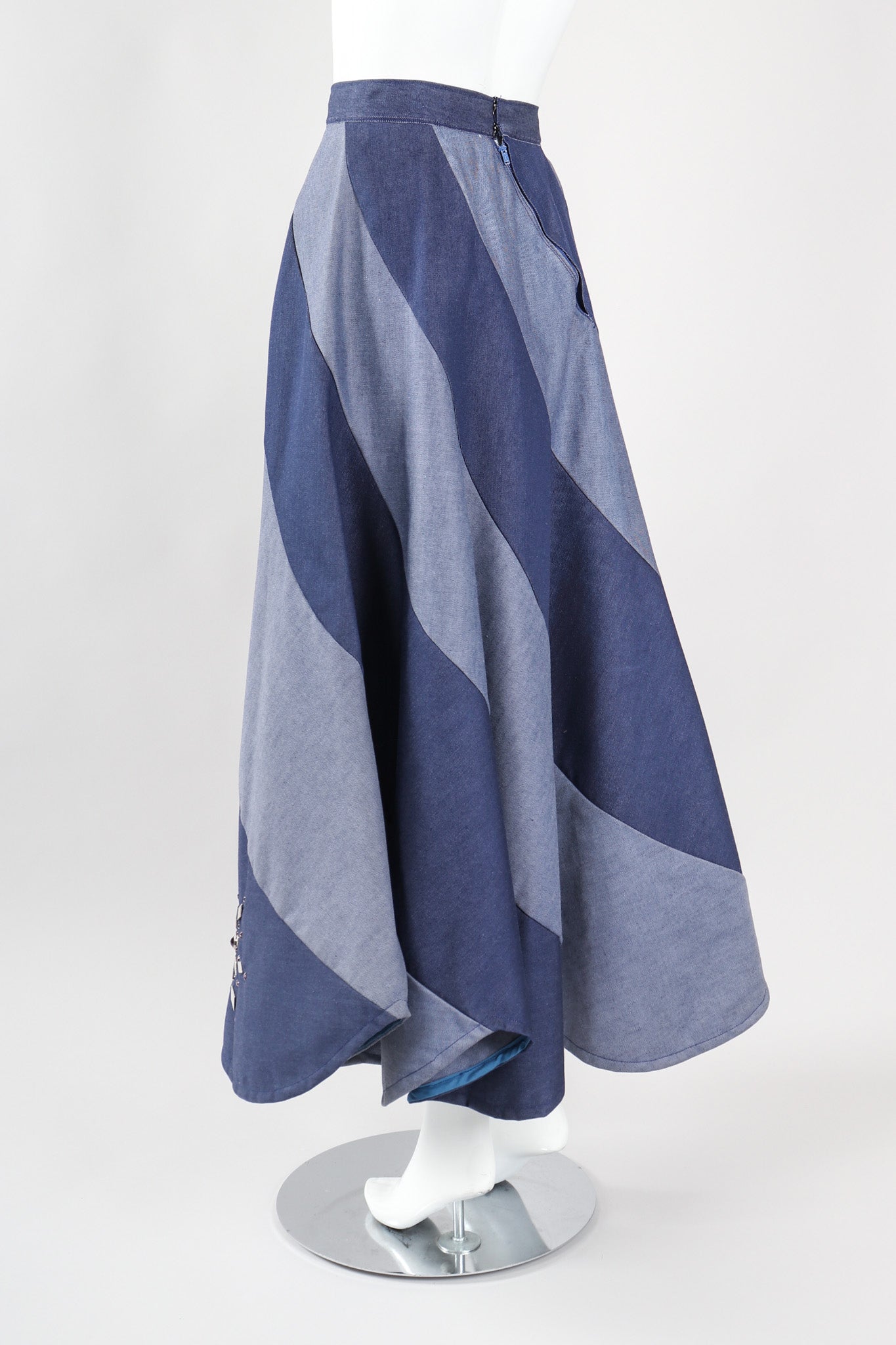 Recess Los Angeles Vintage Studded Denim Swirl Skirt