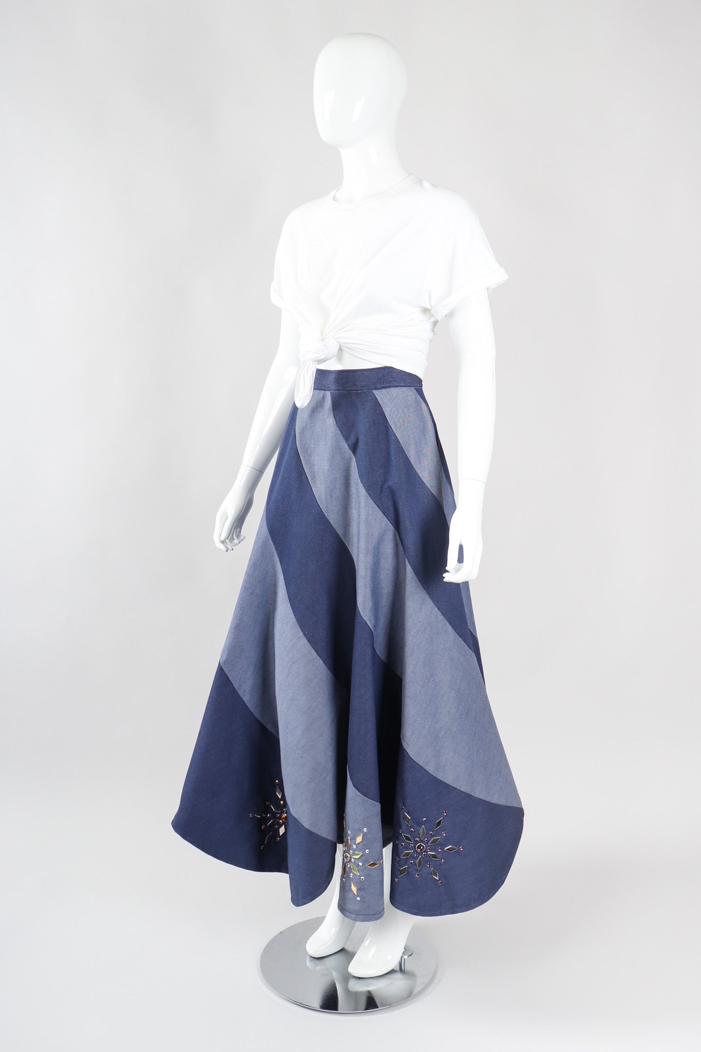 Recess Los Angeles Vintage Studded Denim Swirl Skirt