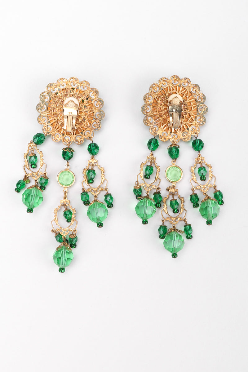 Recess Los Angeles Vintage Unsigned Green Envy Crystal Gem Filigree Chandelier Earrings