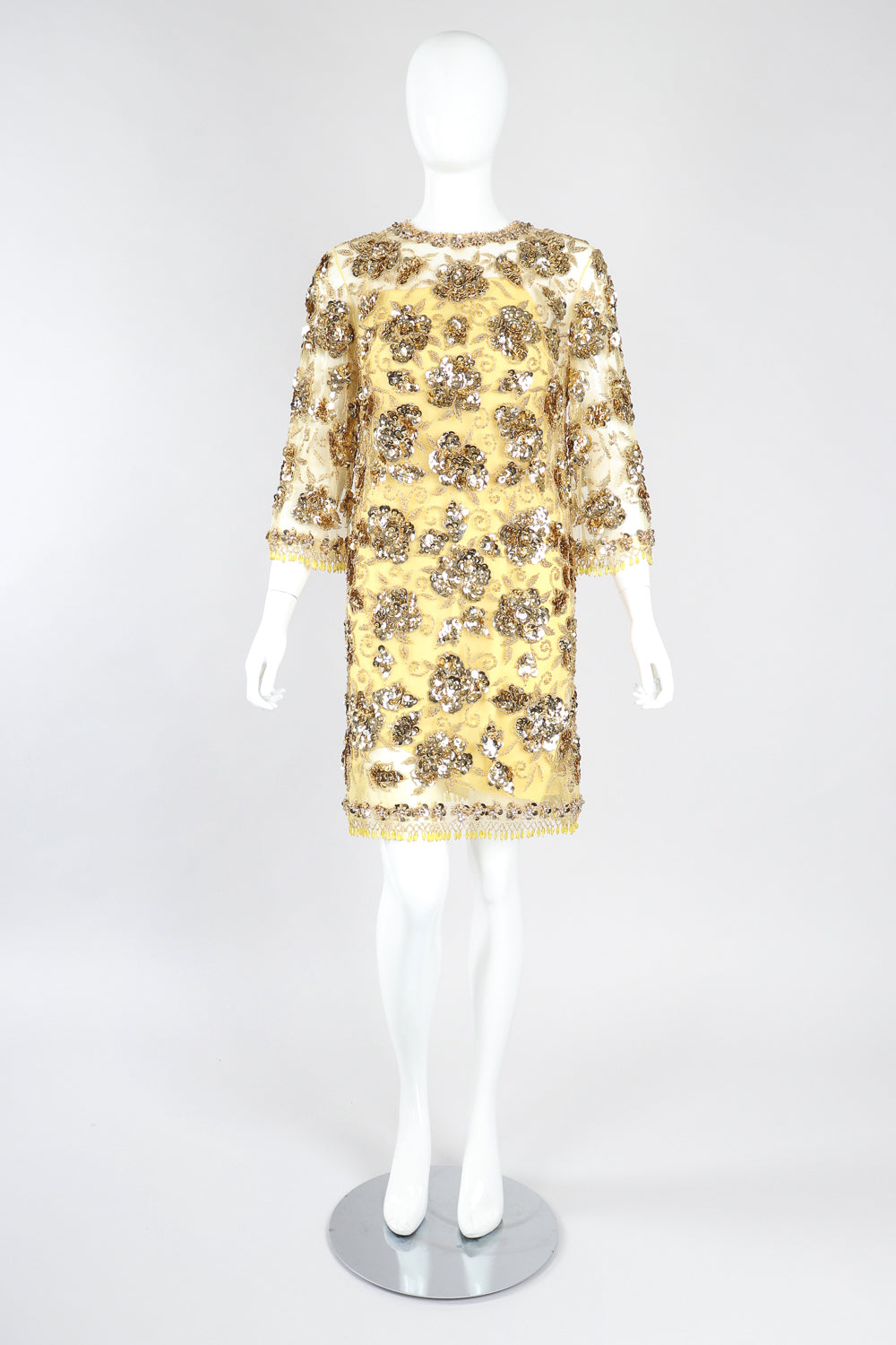 Recess Designer Consignment Vintage Golden Embellished Shift Dress Los Angeles Resale Recycled