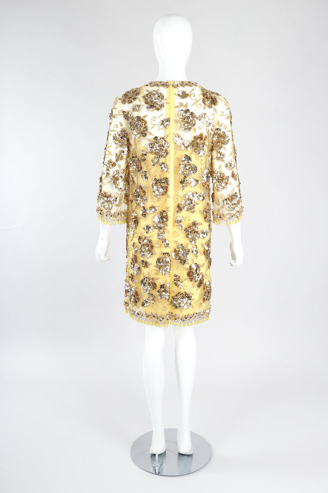 Recess Designer Consignment Vintage Golden Embellished Shift Dress Los Angeles Resale Recycled