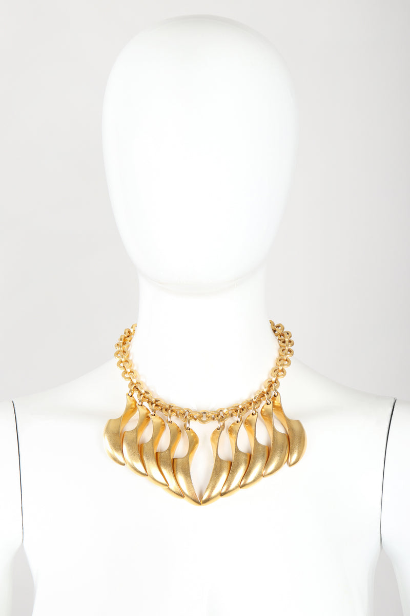 Recess Designer Consignment Vintage Matte Gold Modernist Claw Spike Necklace