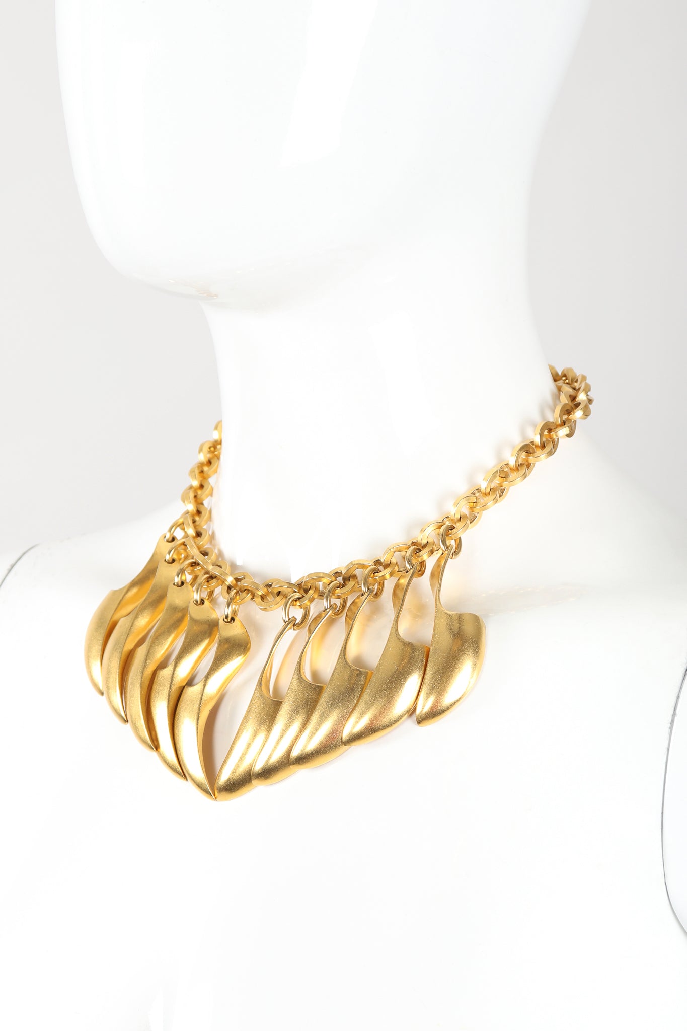 Recess Designer Consignment Vintage Matte Gold Modernist Claw Spike Necklace