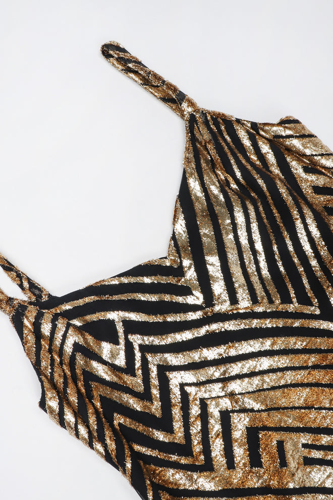 Recess Los Angeles Vintage Deco Gold Velvet Lamé Maxi Slipdress