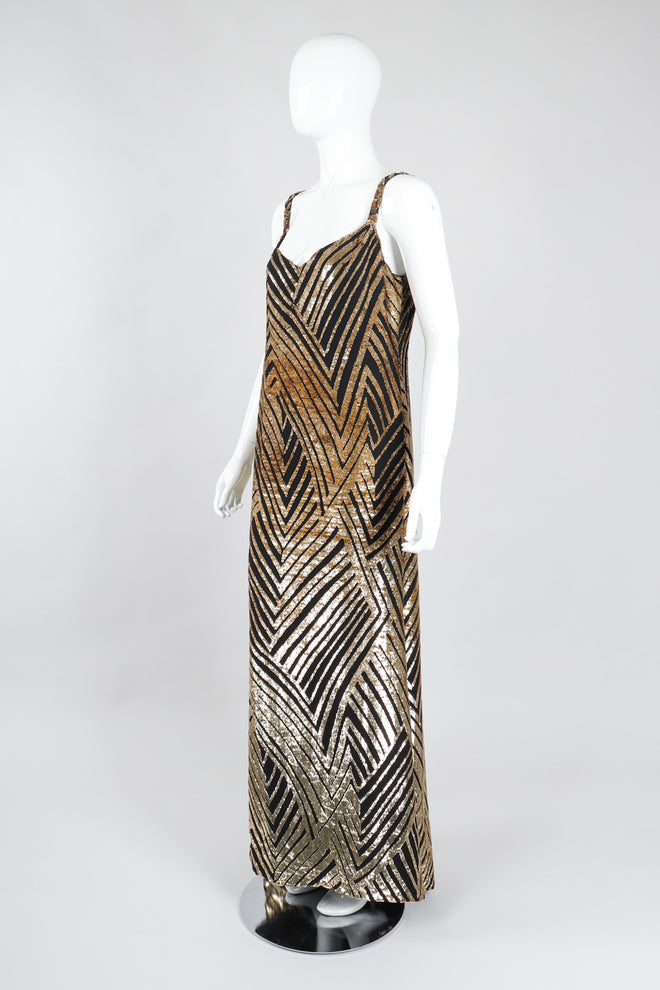 Recess Los Angeles Vintage Deco Gold Velvet Lamé Maxi Slipdress