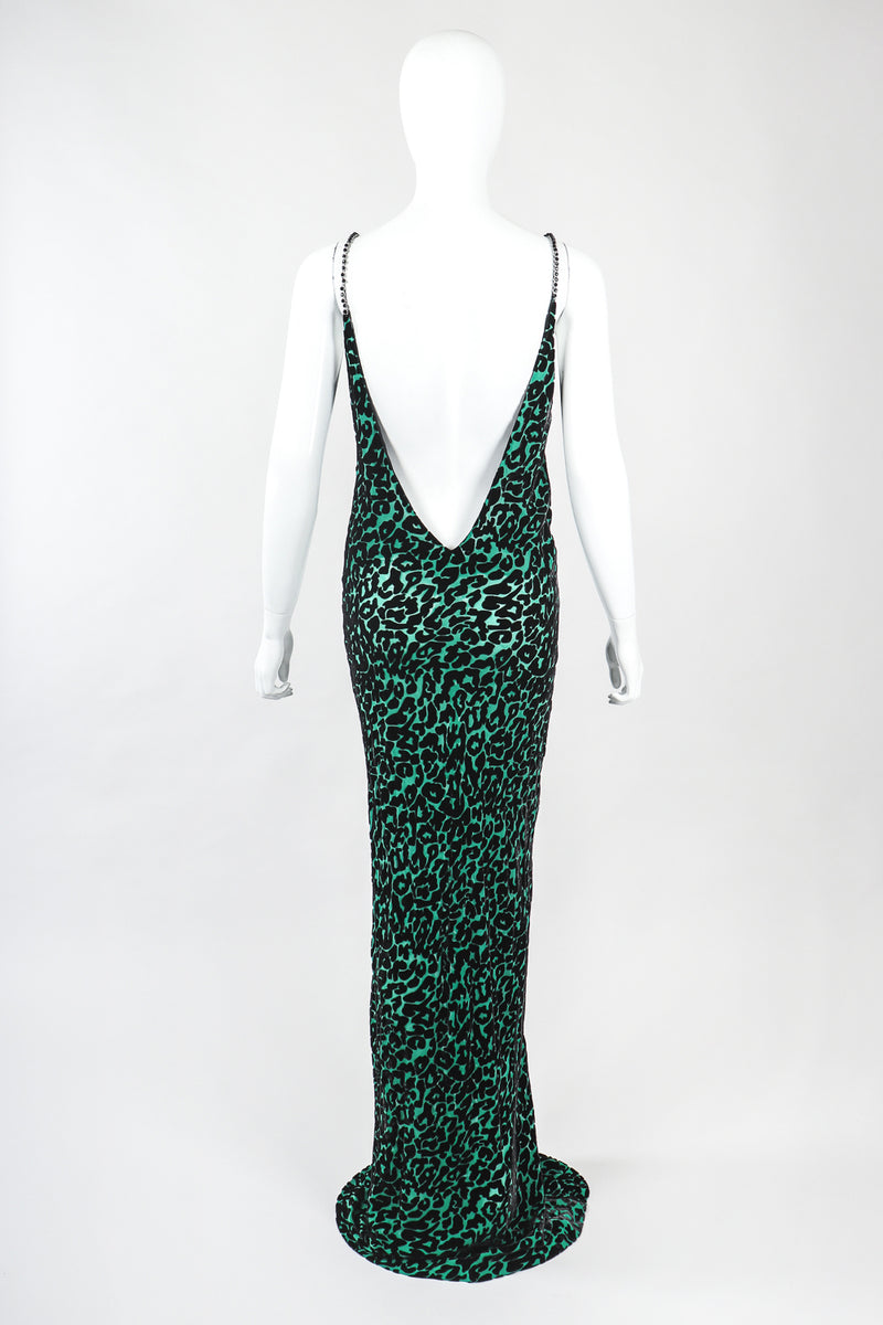 Recess Designer Consignment Vintage Backless Cheetah Silk Velvet Burnout Gown Train Los Angeles Resale