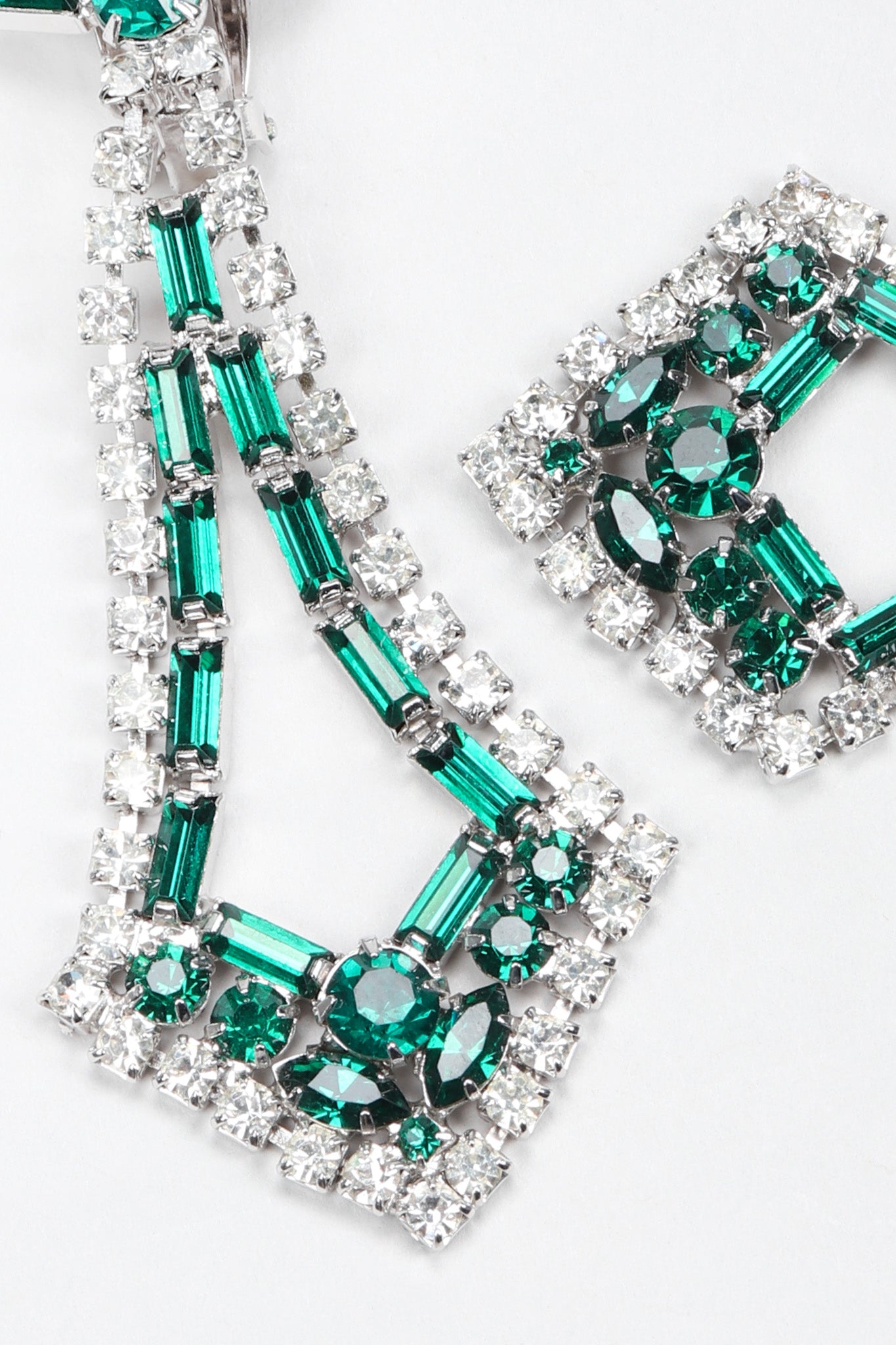 Recess Los Angeles Vintage Crystal Rhinestone Emerald Pointed Art Deco Drop Earrings