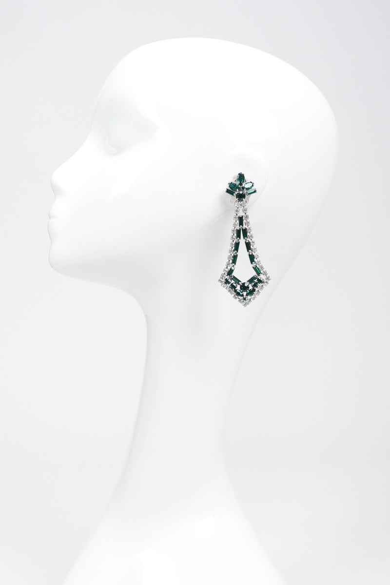 Recess Los Angeles Vintage Crystal Rhinestone Emerald Pointed Art Deco Drop Earrings