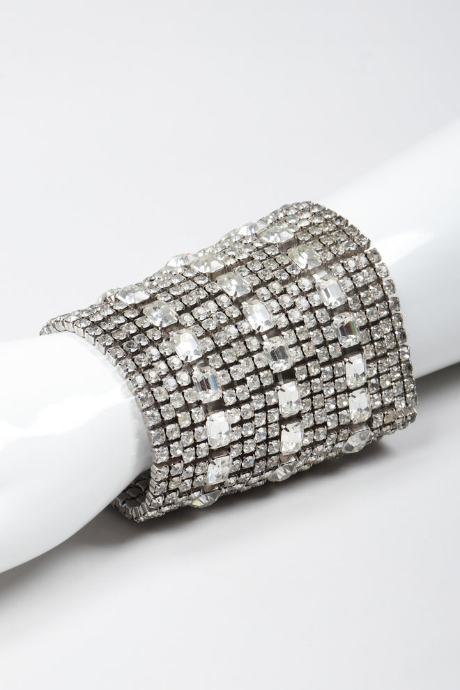 Recess Los Angeles Vintage Wide Crystal Rhinestone Contour Gauntlet Cuff Bracelet