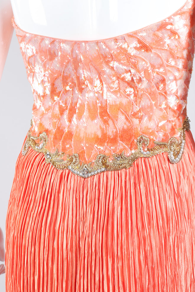 Recess Los Angeles Vintage Mary McFadden Beaded Sequined Phoenix Feather Halter Gown