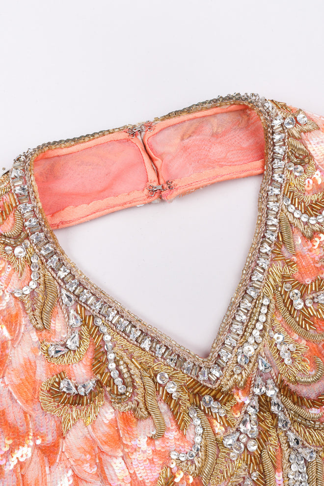 Recess Los Angeles Vintage Mary McFadden Beaded Sequined Phoenix Feather Halter Gown