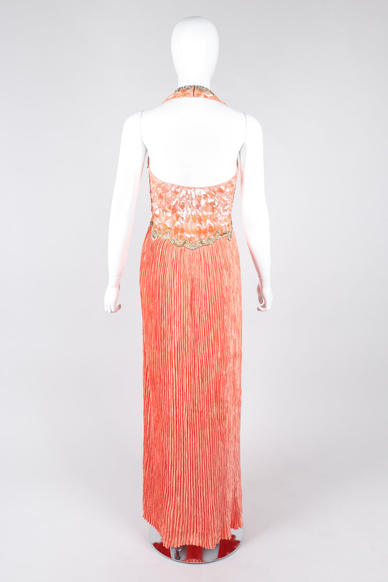Recess Los Angeles Vintage Mary McFadden Beaded Sequined Phoenix Feather Halter Gown