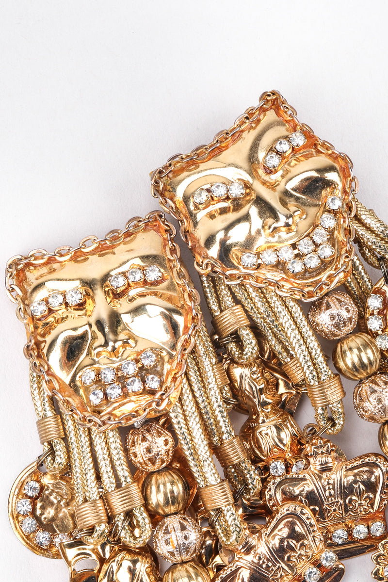 Recess Los Angeles Vintage Masks Charms Dangle Earrings Comedy Tragedy Chain Trim Jesters Coins Rhinestones Beads