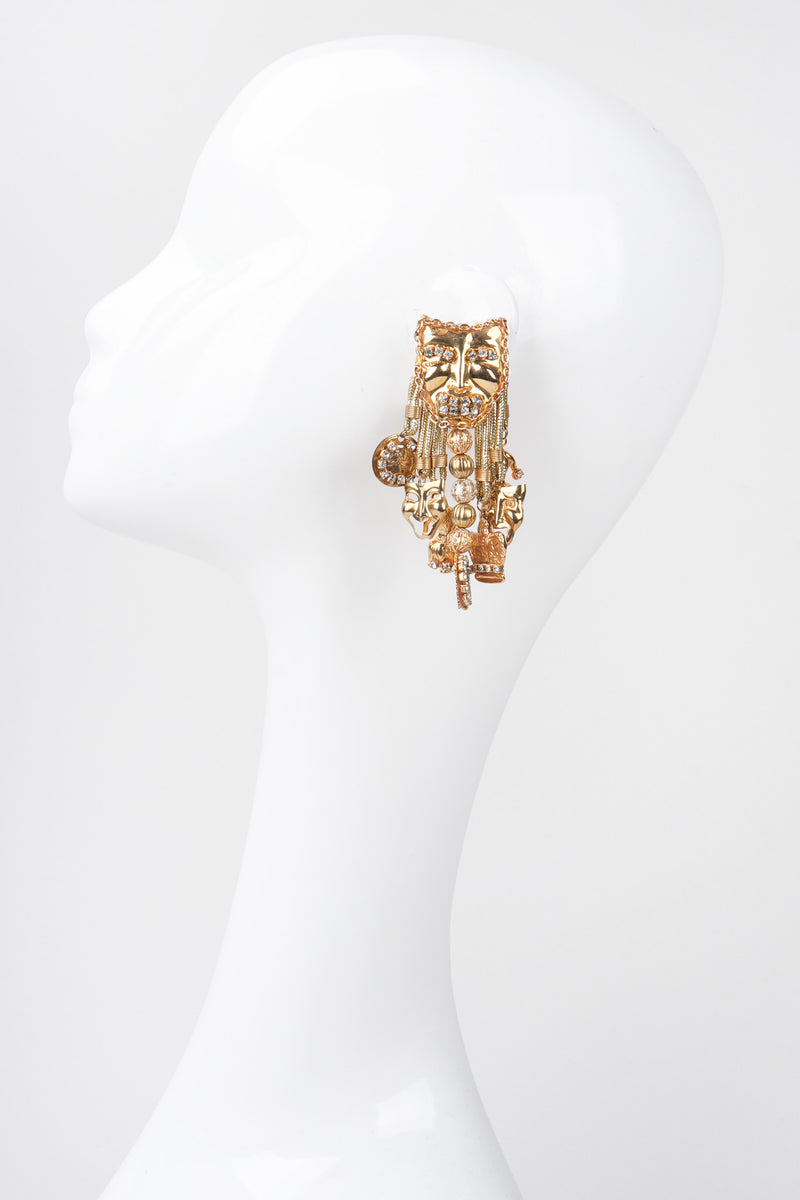 Recess Los Angeles Vintage Masks Charms Dangle Earrings Comedy Tragedy Chain Trim Jesters Coins Rhinestones Beads