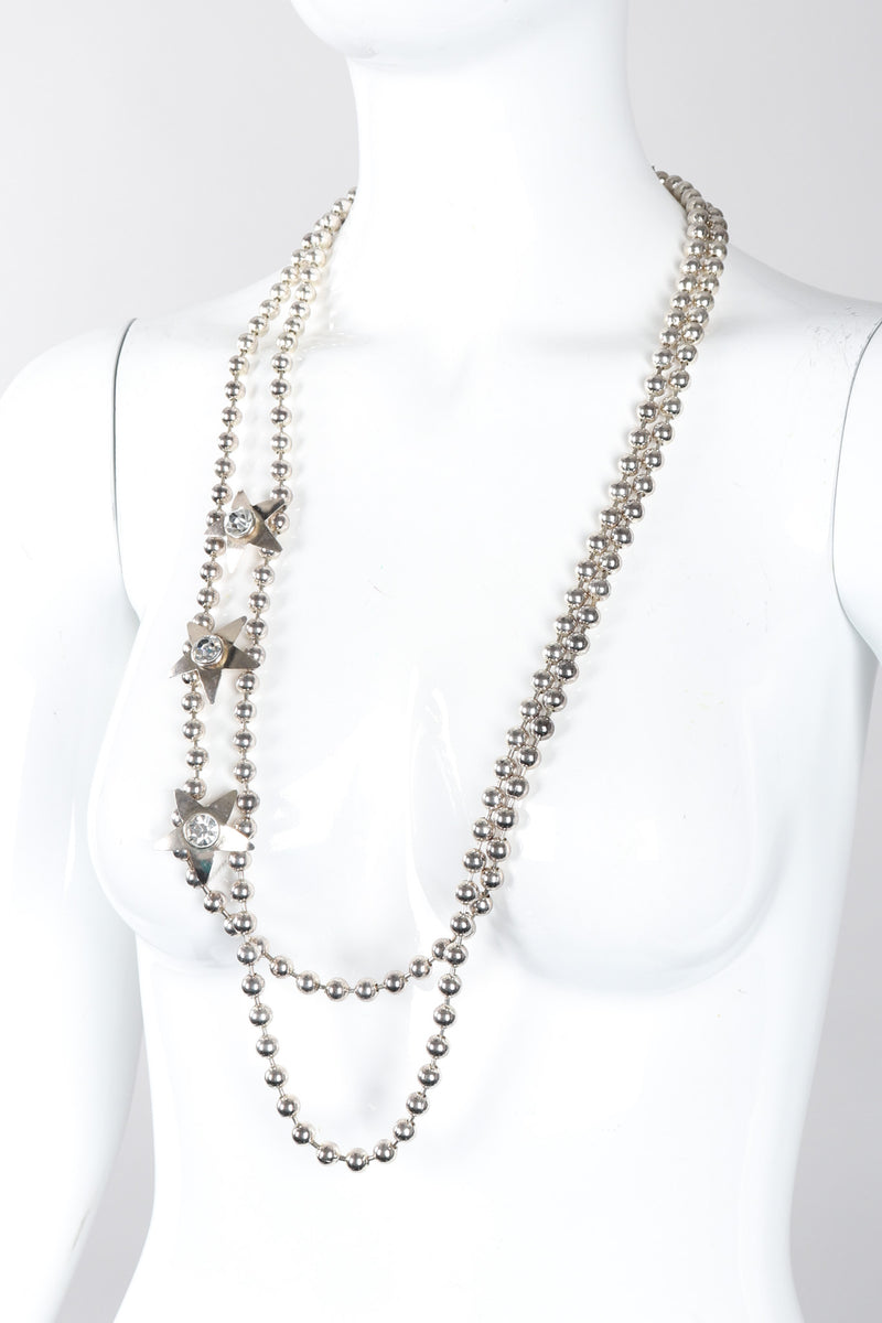 Recess Los Angeles Vintage Double Strand Ball Chain Star Silver necklace Rhinestone Box Clasp