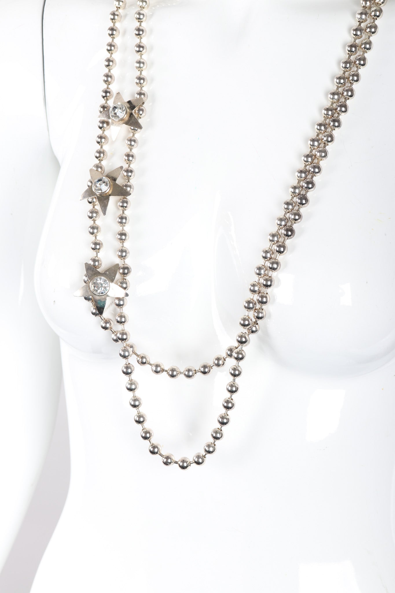 Recess Los Angeles Vintage Double Strand Ball Chain Star Silver necklace Rhinestone Box Clasp