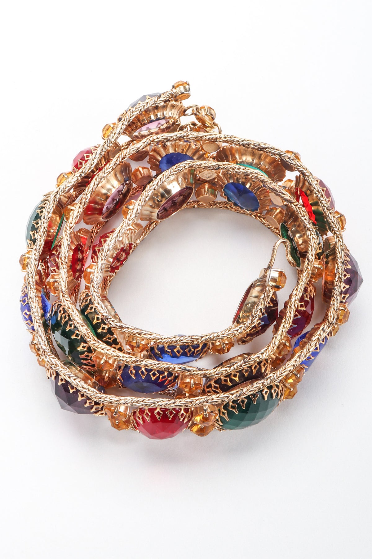 Vintage | Stretchy Colorful Gem Belt | Metal Disc & Gemstones Vintage Rainbow Gemstone Treasure Metal Mesh Belt – Recess main image 4
