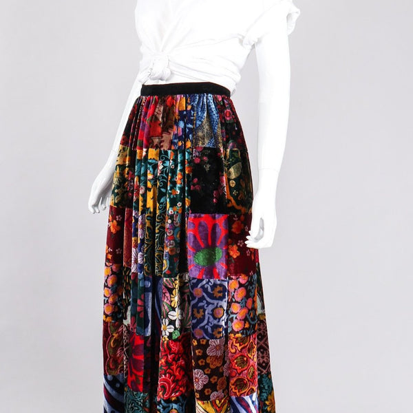 Vintage Long Velvet Boho Patchwork Skirt Recess