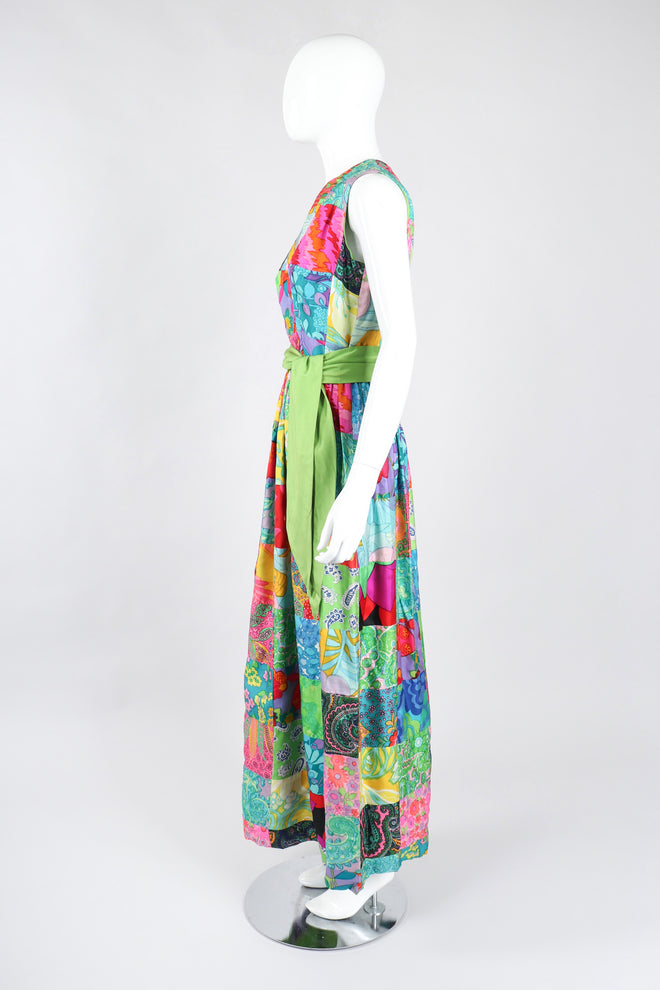 Recess Los Angeles Vintage Silk Patchwork Belted Dress