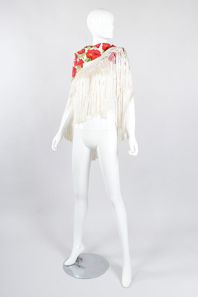 Recess Los Angeles Vintage Embroidered Roses Triangle Silk Piano Shawl