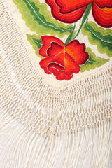 Recess Los Angeles Vintage Embroidered Roses Triangle Silk Piano Shawl