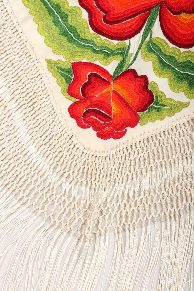 Recess Los Angeles Vintage Embroidered Roses Triangle Silk Piano Shawl