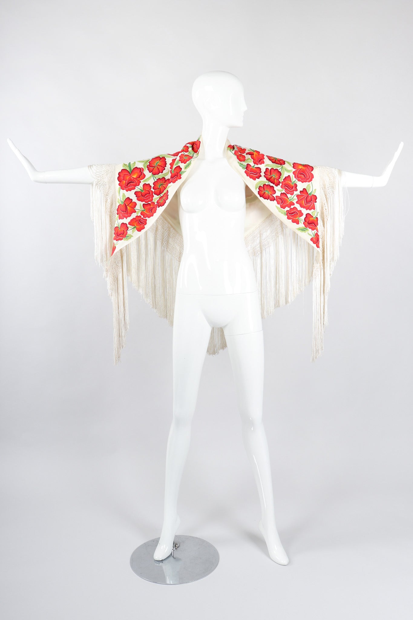 Recess Los Angeles Vintage Embroidered Roses Triangle Silk Piano Shawl
