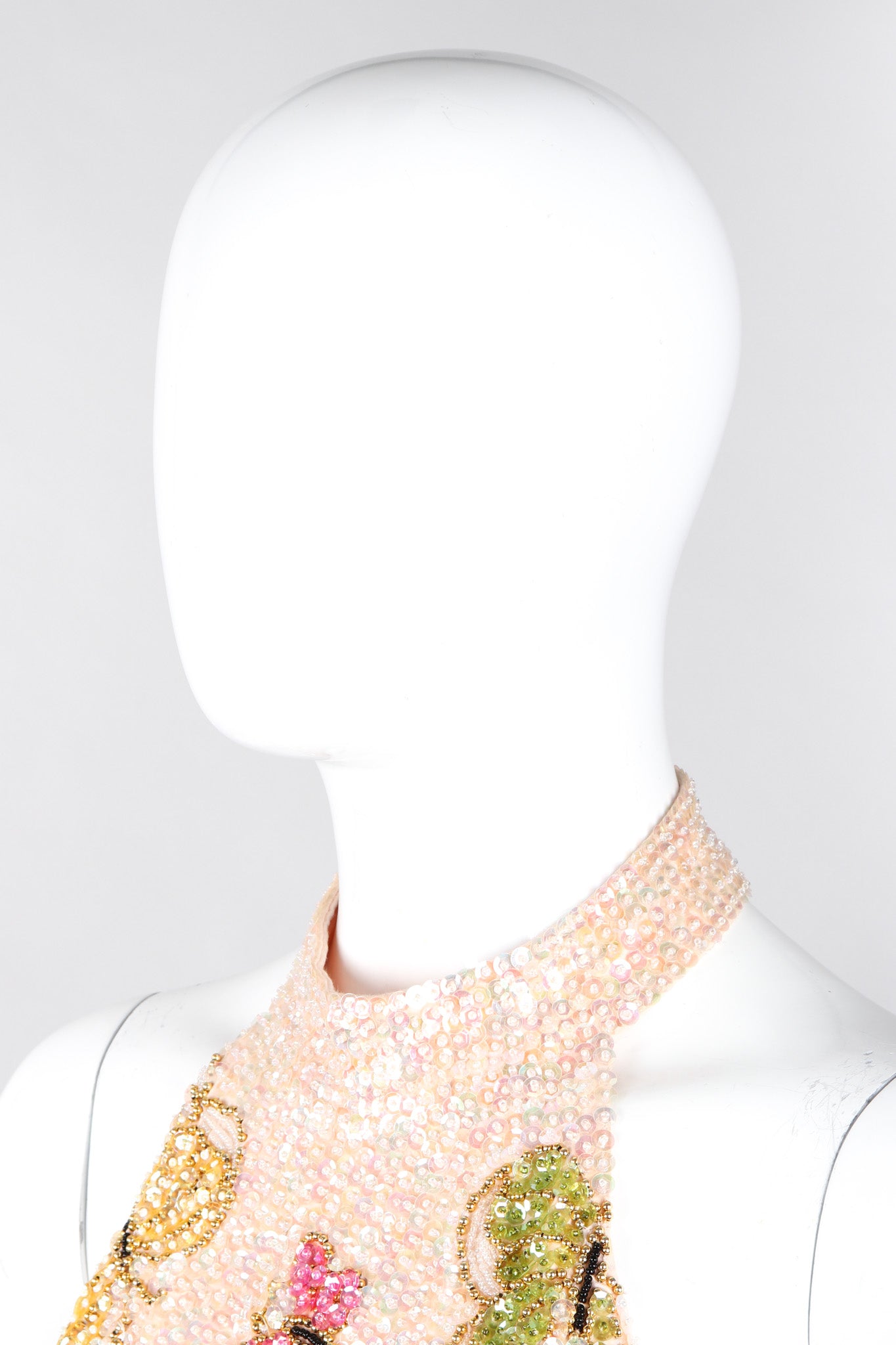 Recess Los Angeles Vintage Butterfly Sequins Halter Long Pink Beige Dress Iridescent Beads Multicolor 